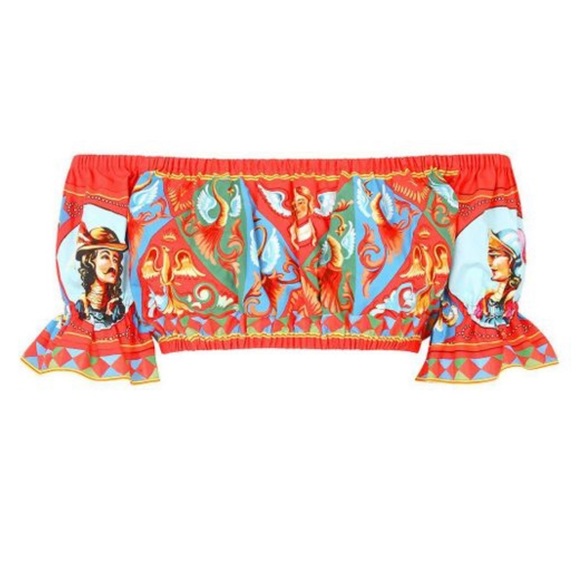 DOLCE & GABBANA CARRETTO PRINT OFF-SHOULDER COTTON CROP TO BRAND NEW TAGS ON - Picture 8 of 11